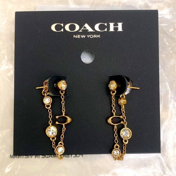 NWT COACH Signature Crystal Chain Earrings - Picture 1 of 5